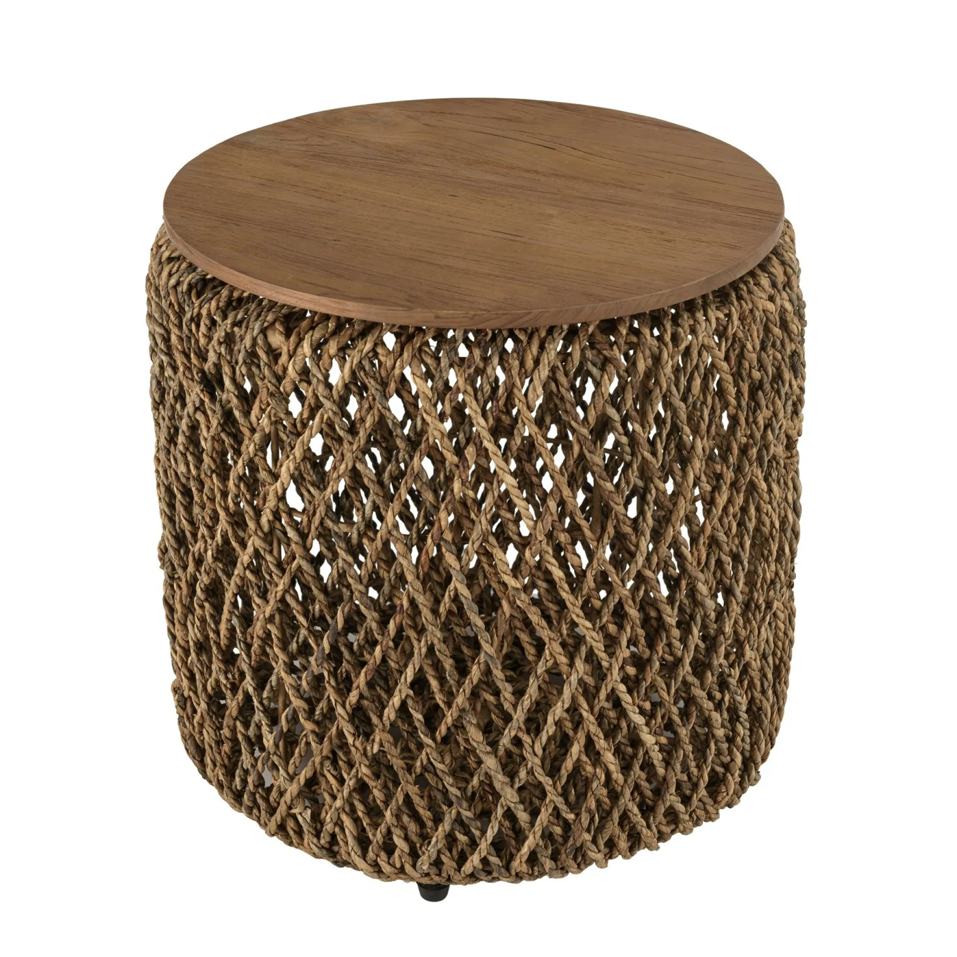Table d'appoint ronde 49 cm fibre de coco et bois recyclé SWING
