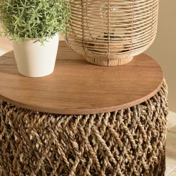 Table d'appoint ronde 49 cm fibre de coco et bois recyclé SWING