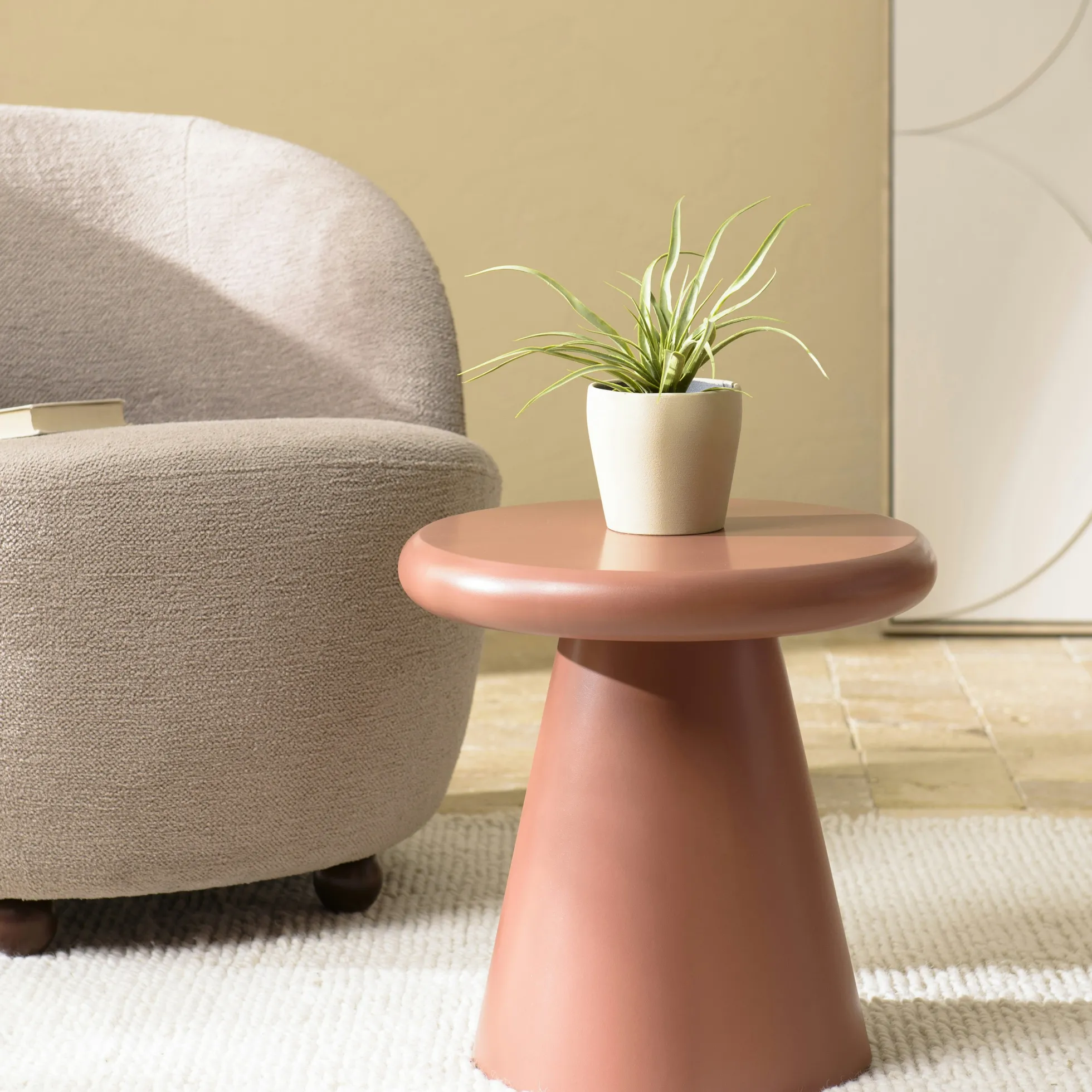 Table d'appoint ronde en bois peint terracotta D40cm CASTILLE