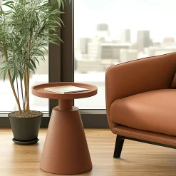 Table d'appoint ronde en bois peint terracotta CASTILLE