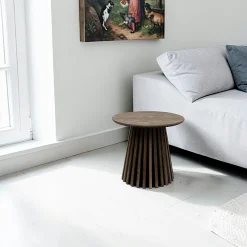 Table d’appoint ronde placage bois foncé pied rainuré AMSTERDAM
