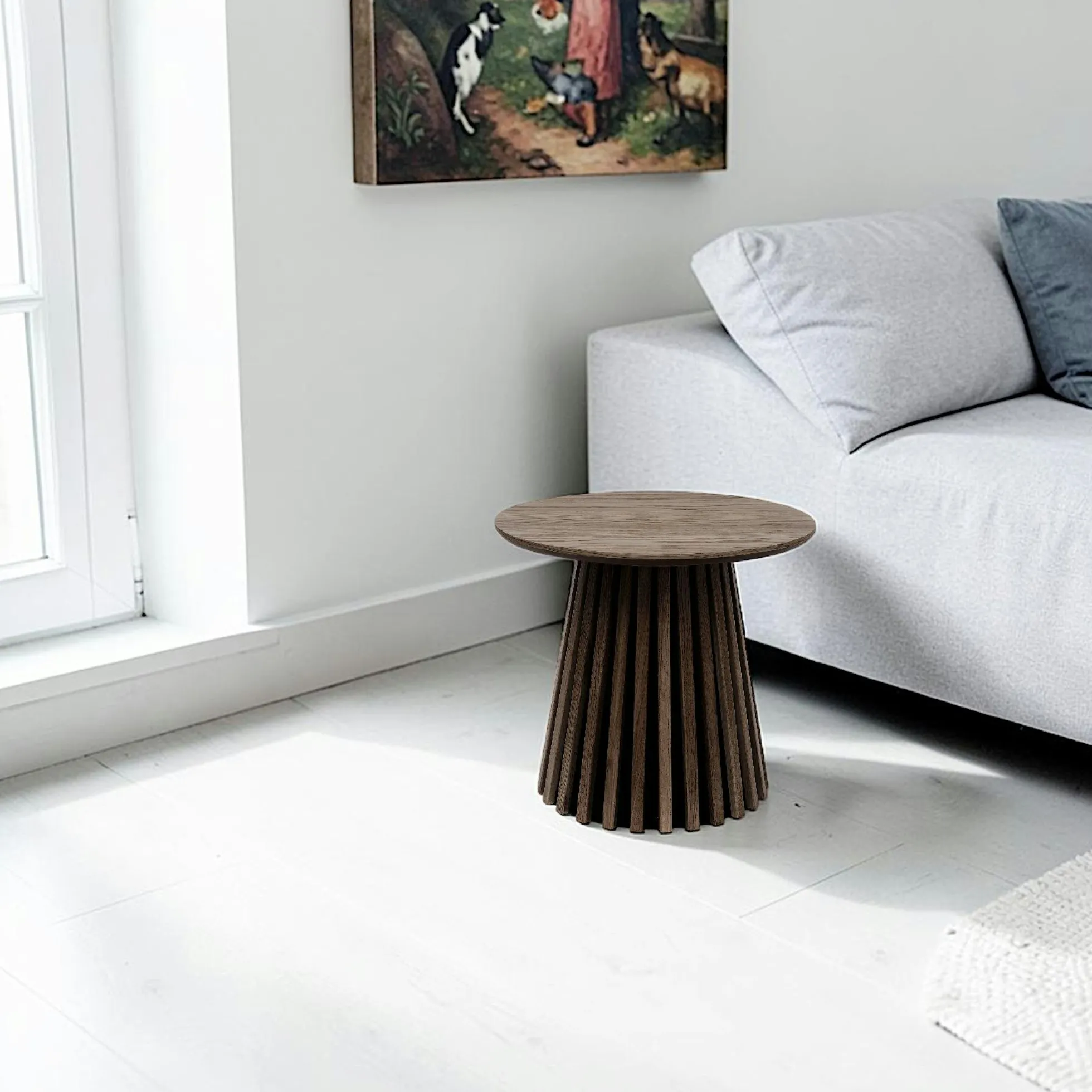 Table d’appoint ronde placage bois foncé pied rainuré AMSTERDAM