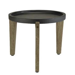 Table d'appoint ronde pour jardin béton noir mat et pieds bois HERCULE