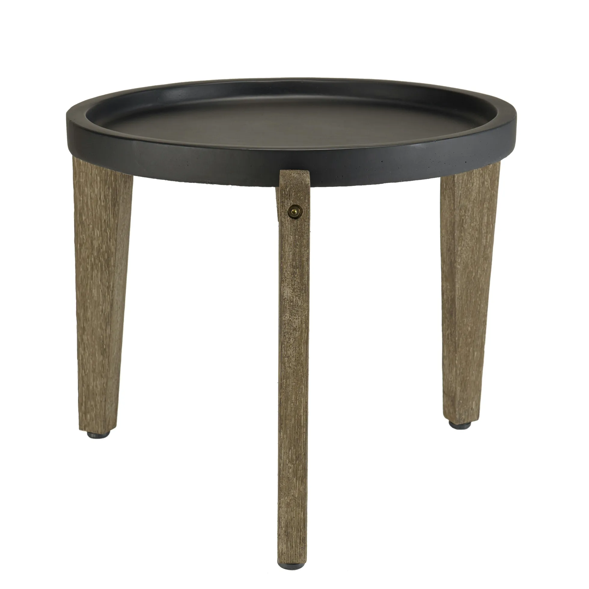 Table d'appoint ronde pour jardin béton noir mat et pieds bois HERCULE