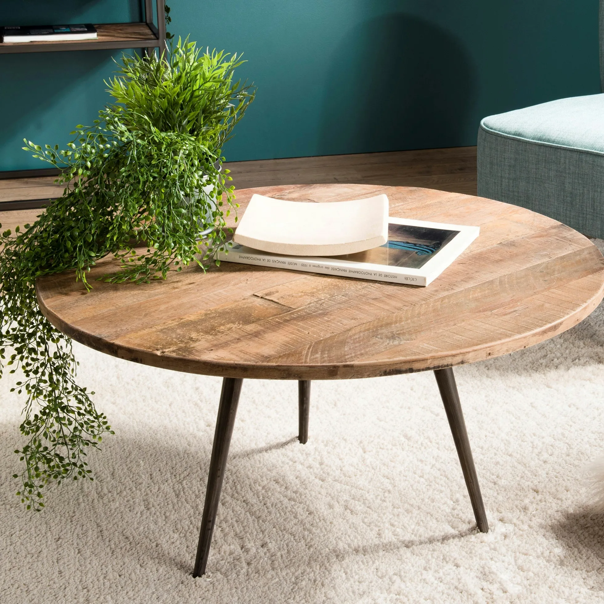 Table d'appoint ronde teck recyclé métal GM SWING