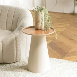 Table d'appoint ronde 40x40cm plateau en métal émaillé caramel TOSCA