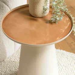 Table d'appoint ronde 40x40cm plateau en métal émaillé caramel TOSCA