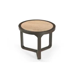 Table d'appoint travertin et bois 3 pieds Ø60 cm DUOMO