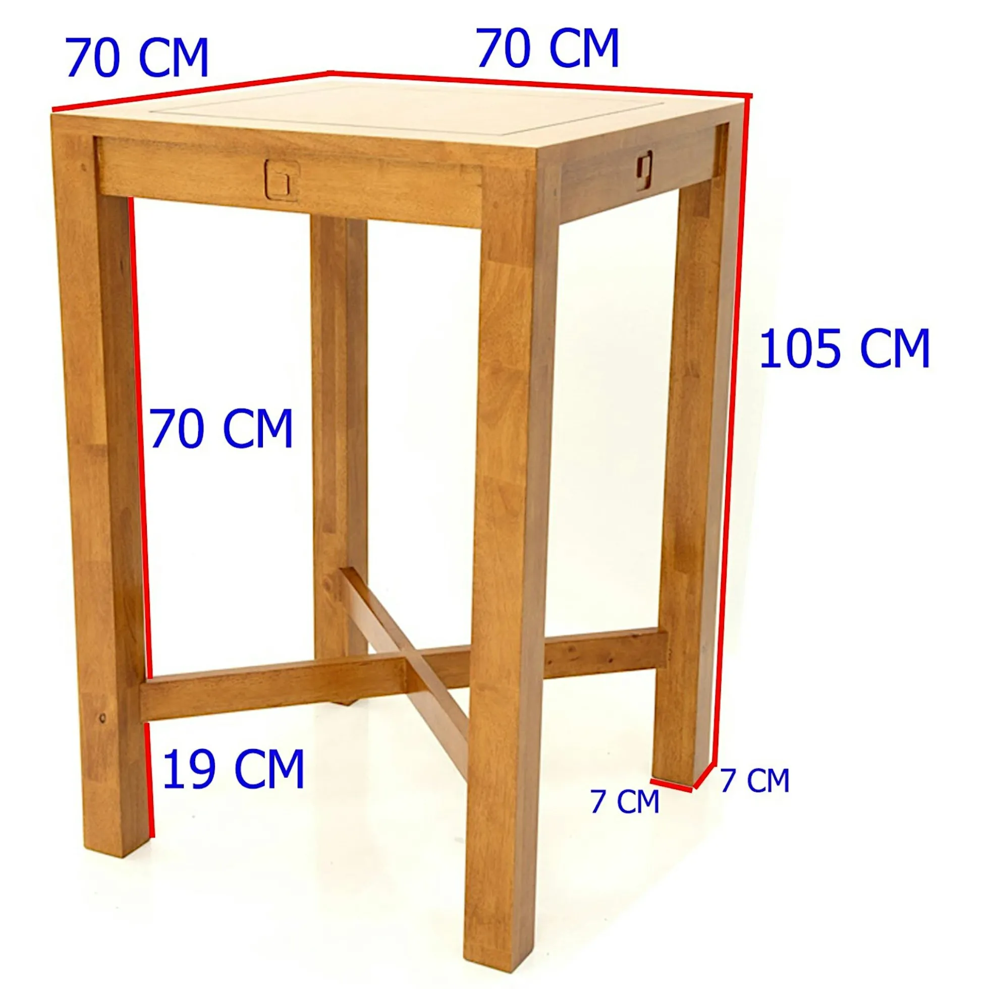Table de bar carrée Hévéa 70x70x105cm TESSA