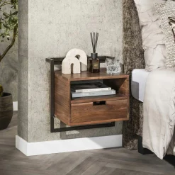 Table de chevet bois brun 1 niche 1 tiroir NAKO