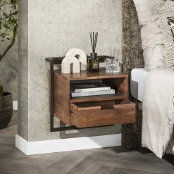 Table de chevet bois brun 1 niche 1 tiroir NAKO