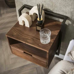 Table de chevet bois brun 1 niche 1 tiroir NAKO