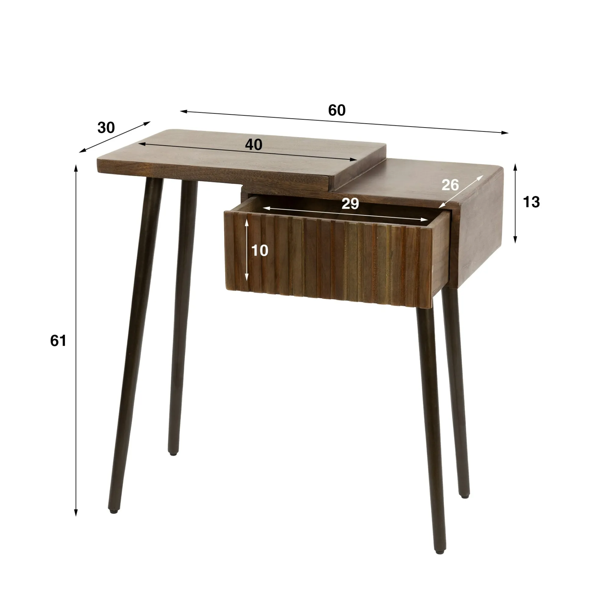 Table de chevet bois brun 2 plateaux & tiroir rainuré (G) NAKO