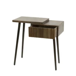 Table de chevet bois brun 2 plateaux & tiroir rainuré (G) NAKO