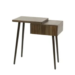 Table de chevet bois brun 2 plateaux & tiroir rainuré (G) NAKO