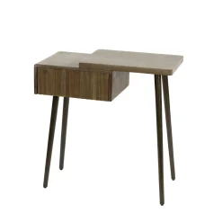 Table de chevet bois brun 2 plateaux & tiroir rainuré (D) NAKO