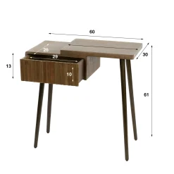 Table de chevet bois brun 2 plateaux & tiroir rainuré (D) NAKO