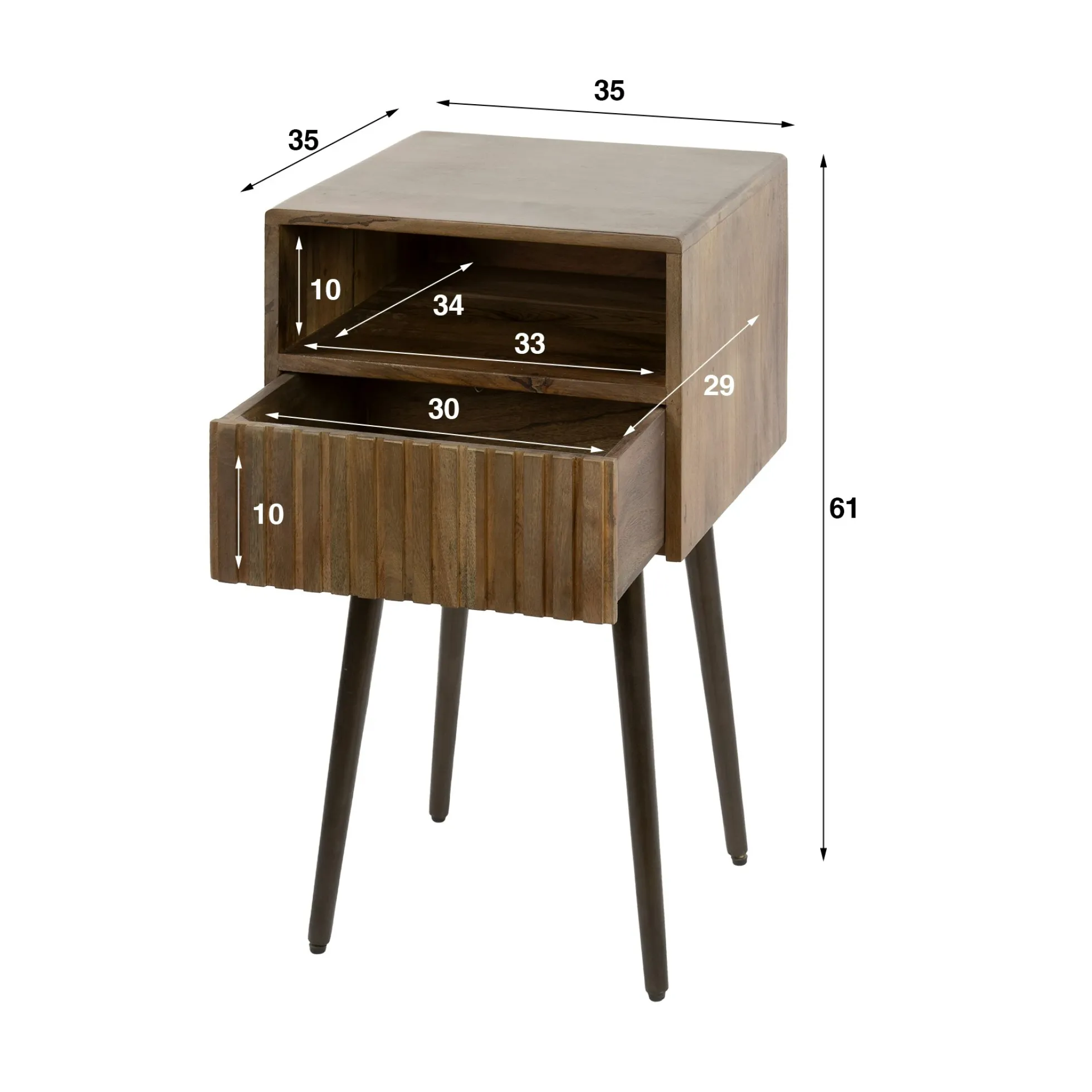 Table de chevet bois brun, tiroir rainuré & niche NAKO