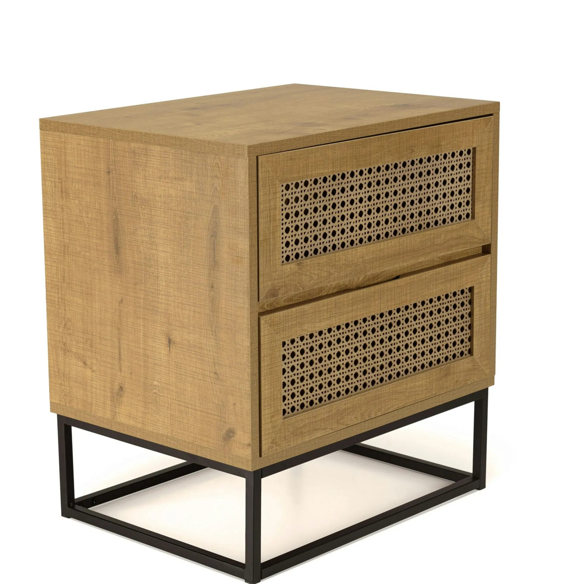 Table de chevet bois naturel 2 tiroirs cannage ALCUDIA