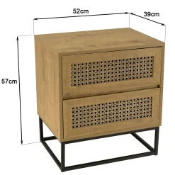 Table de chevet bois naturel 2 tiroirs cannage ALCUDIA