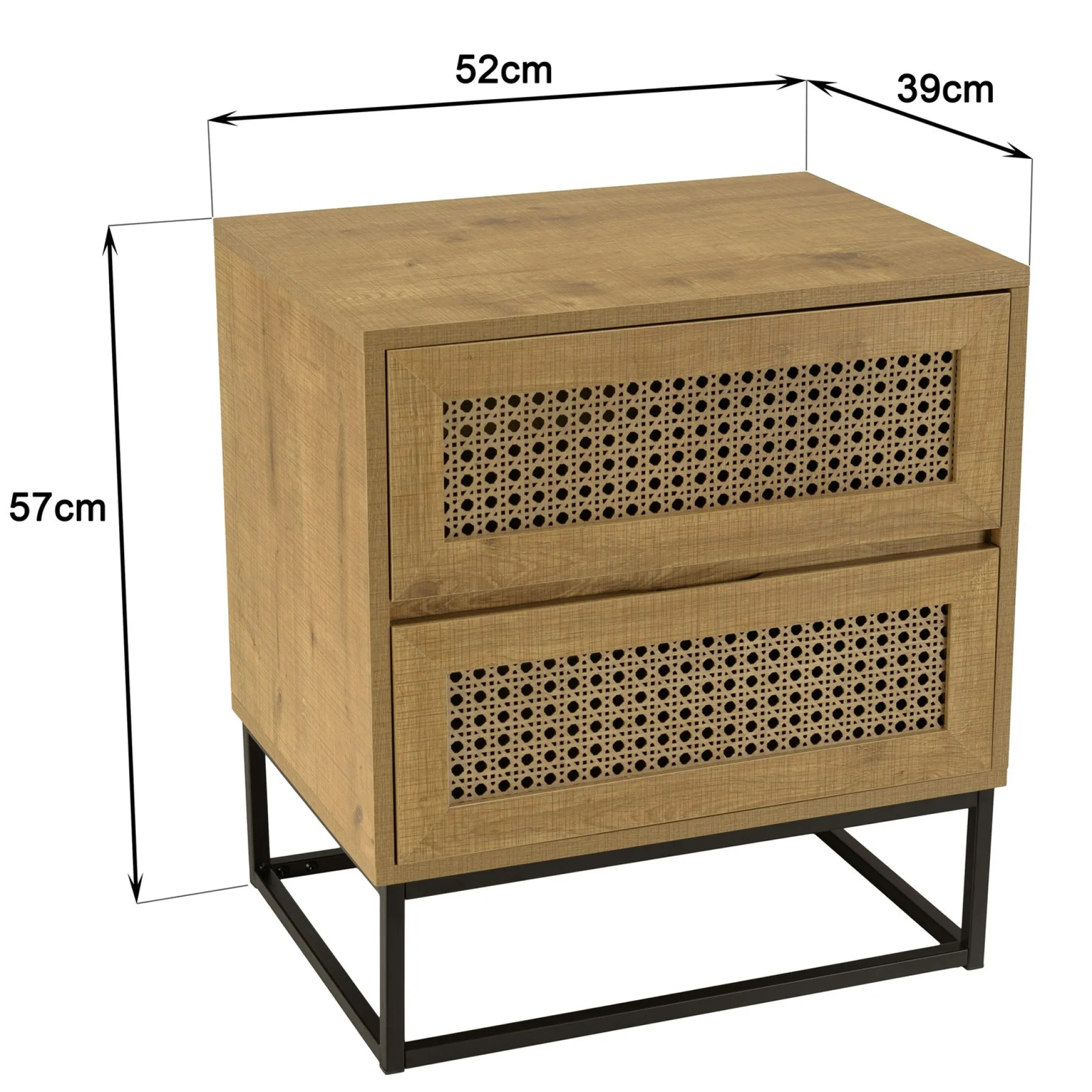 Table de chevet bois naturel 2 tiroirs cannage ALCUDIA