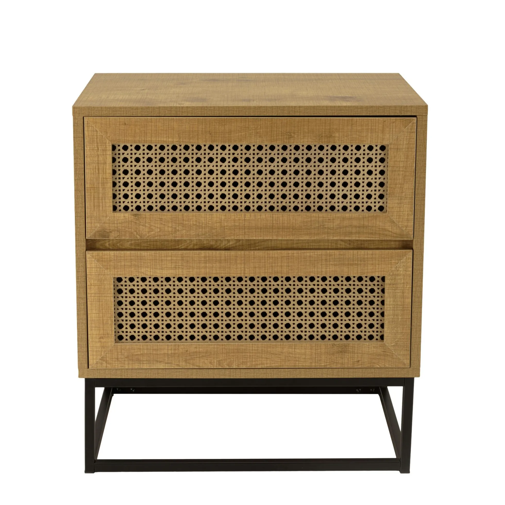 Table de chevet bois naturel 2 tiroirs cannage ALCUDIA