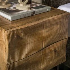 Table de chevet bois rainuré 2 tiroirs pieds épingle DELHI