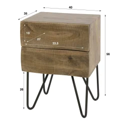 Table de chevet bois rainuré 2 tiroirs pieds épingle DELHI