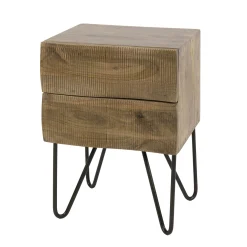 Table de chevet bois rainuré 2 tiroirs pieds épingle DELHI