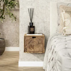 Table de chevet bois – 1 tiroir, forme cube MELBOURNE