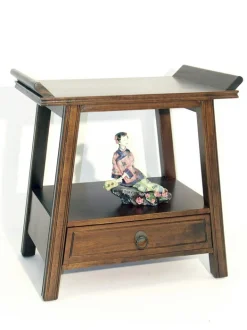 Table de chevet / Bout de canapé Chinois Hévéa 1 tiroir, 1 plateau 60x40x60cm MAORI
