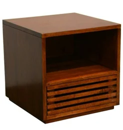 Table de Chevet / Bout de Canapé Hévéa 1 tiroir façade Persienne, 1 niche haute 45x45x45cm NEW ORLEANS