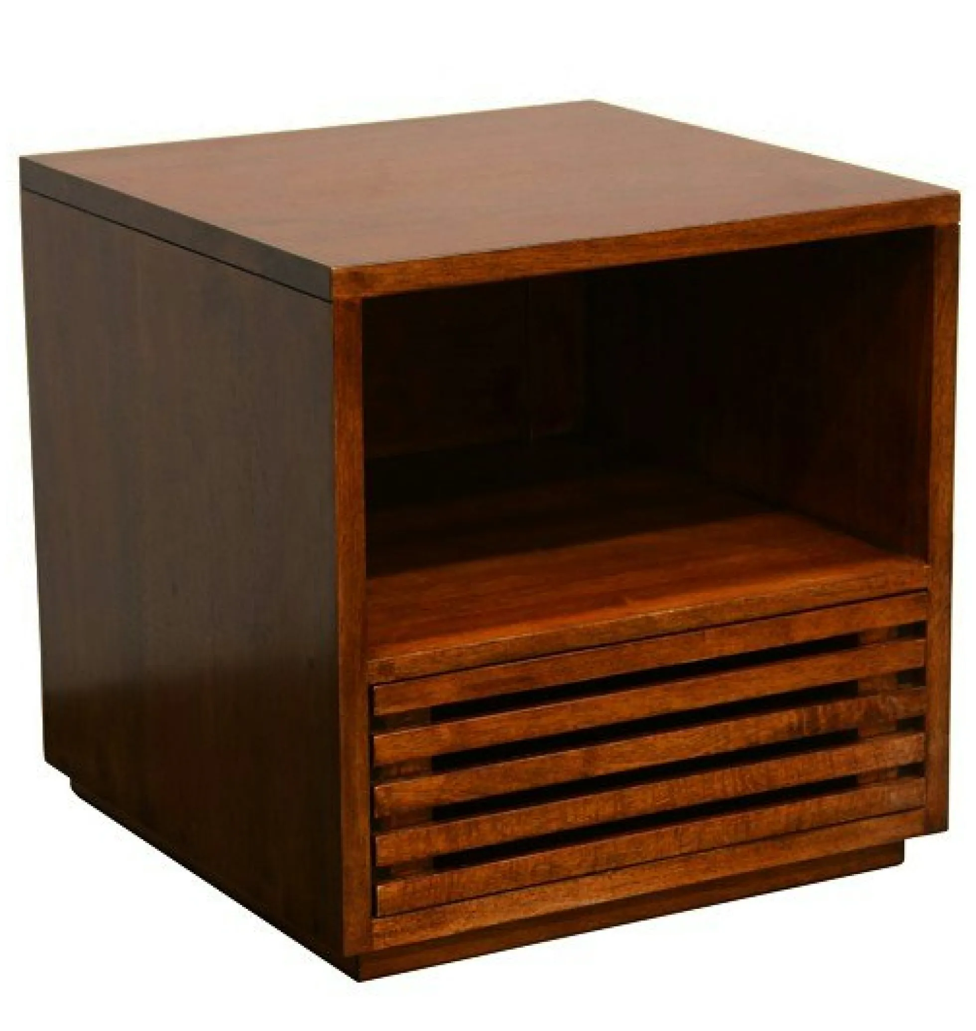 Table de Chevet / Bout de Canapé Hévéa 1 tiroir façade Persienne, 1 niche haute 45x45x45cm NEW ORLEANS
