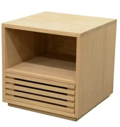 Table de Chevet / Bout de Canapé Hévéa 1 tiroir façade Persienne, 1 niche haute 45x45x45cm NEW ORLEANS