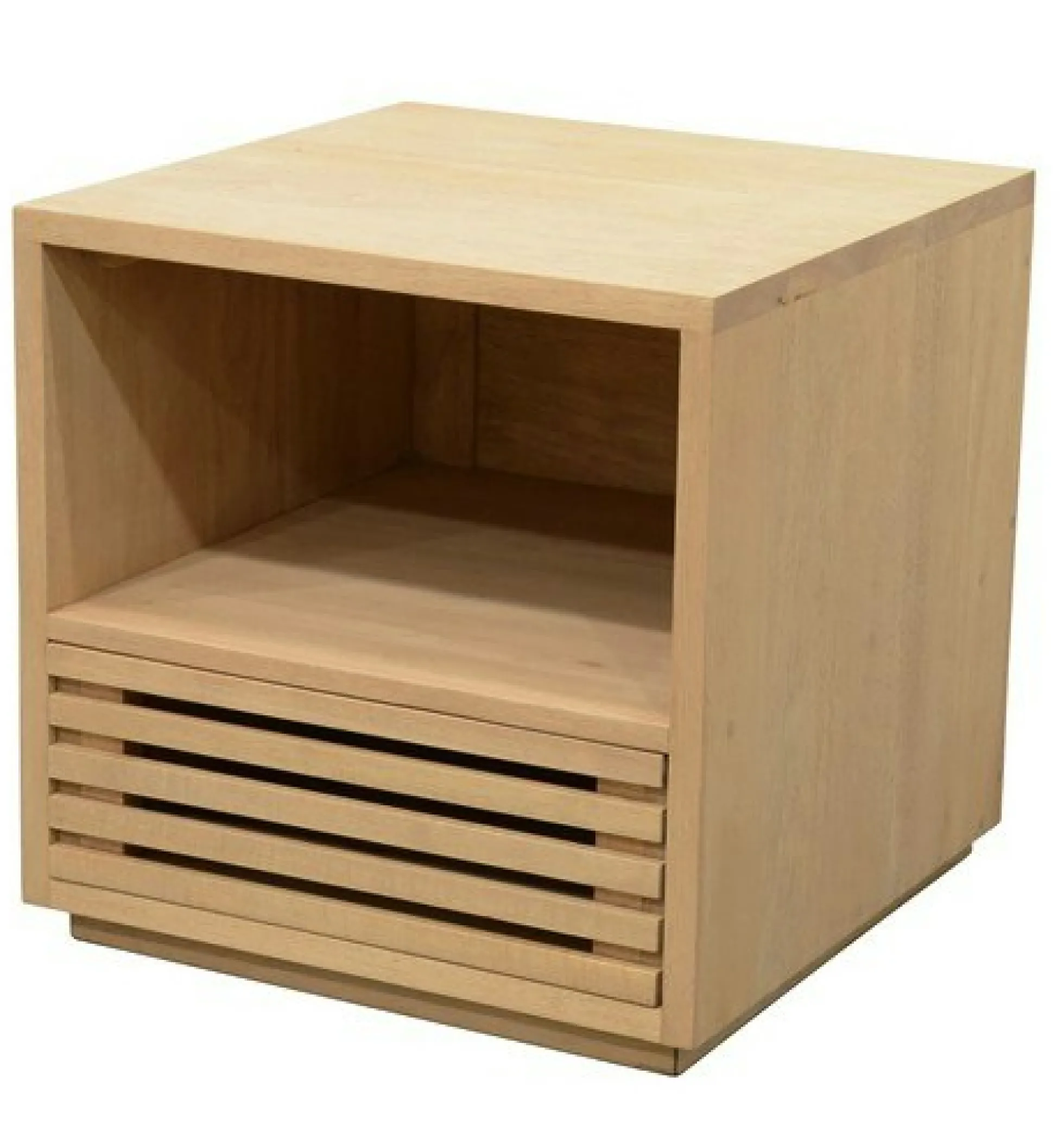 Table de Chevet / Bout de Canapé Hévéa 1 tiroir façade Persienne, 1 niche haute 45x45x45cm NEW ORLEANS