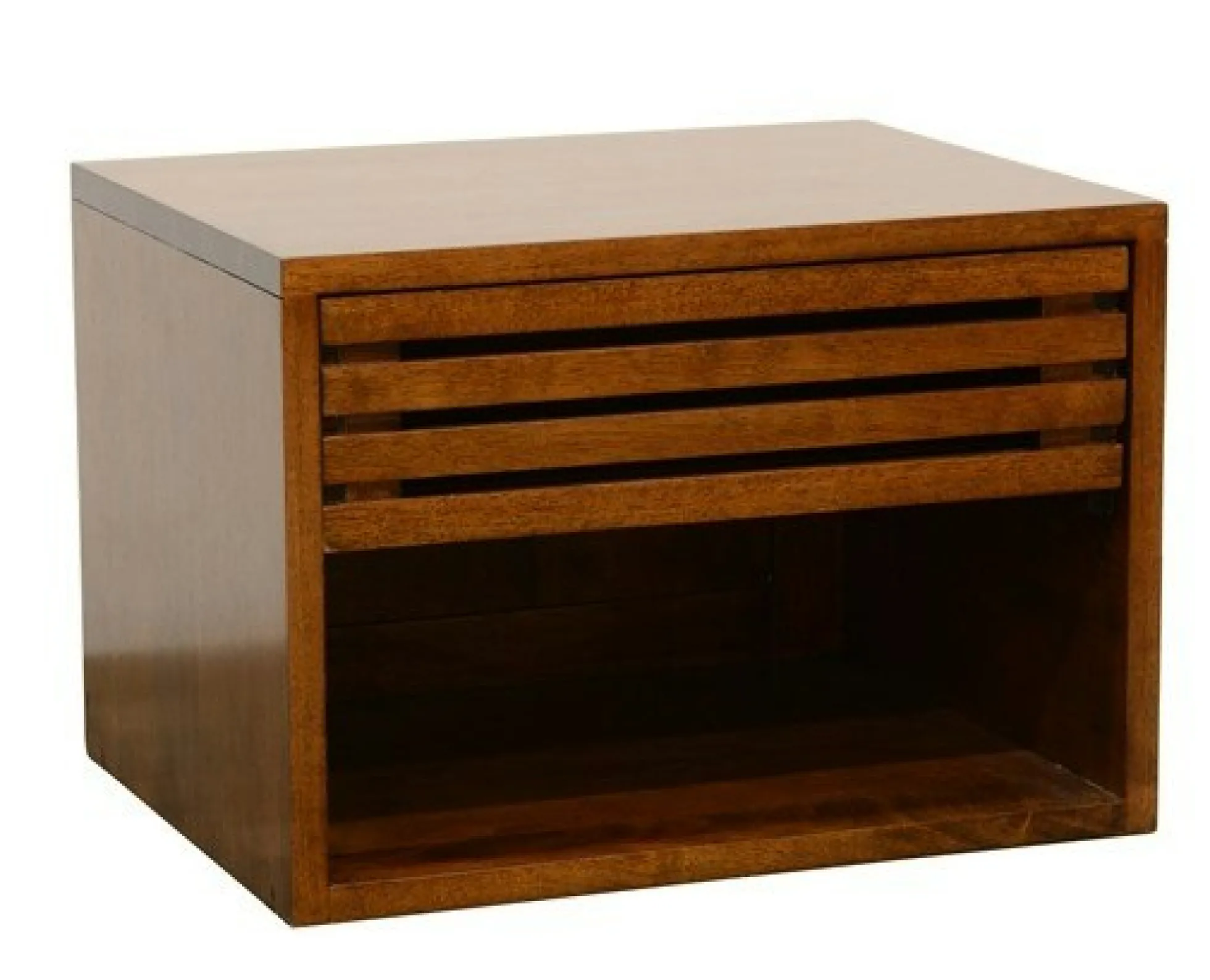 Table de Chevet / Bout de Canapé Hévéa 1 tiroir façade Persienne, 1 niche basse 50x40x40cm NEW ORLEANS