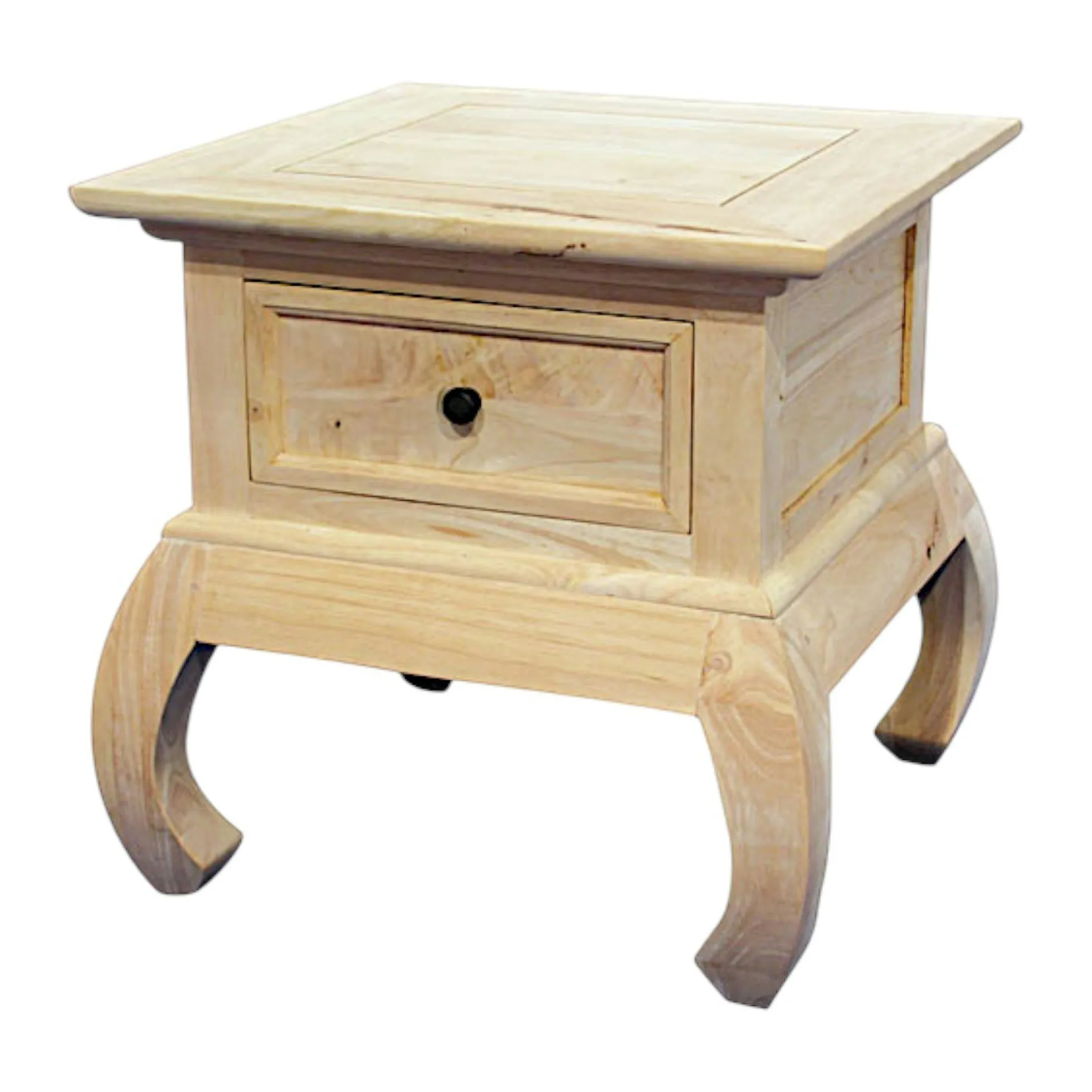 Table de Chevet / Bout de Canapé Opium Hévéa 1 tiroir et pieds galbés 50x50x50cm MAORI
