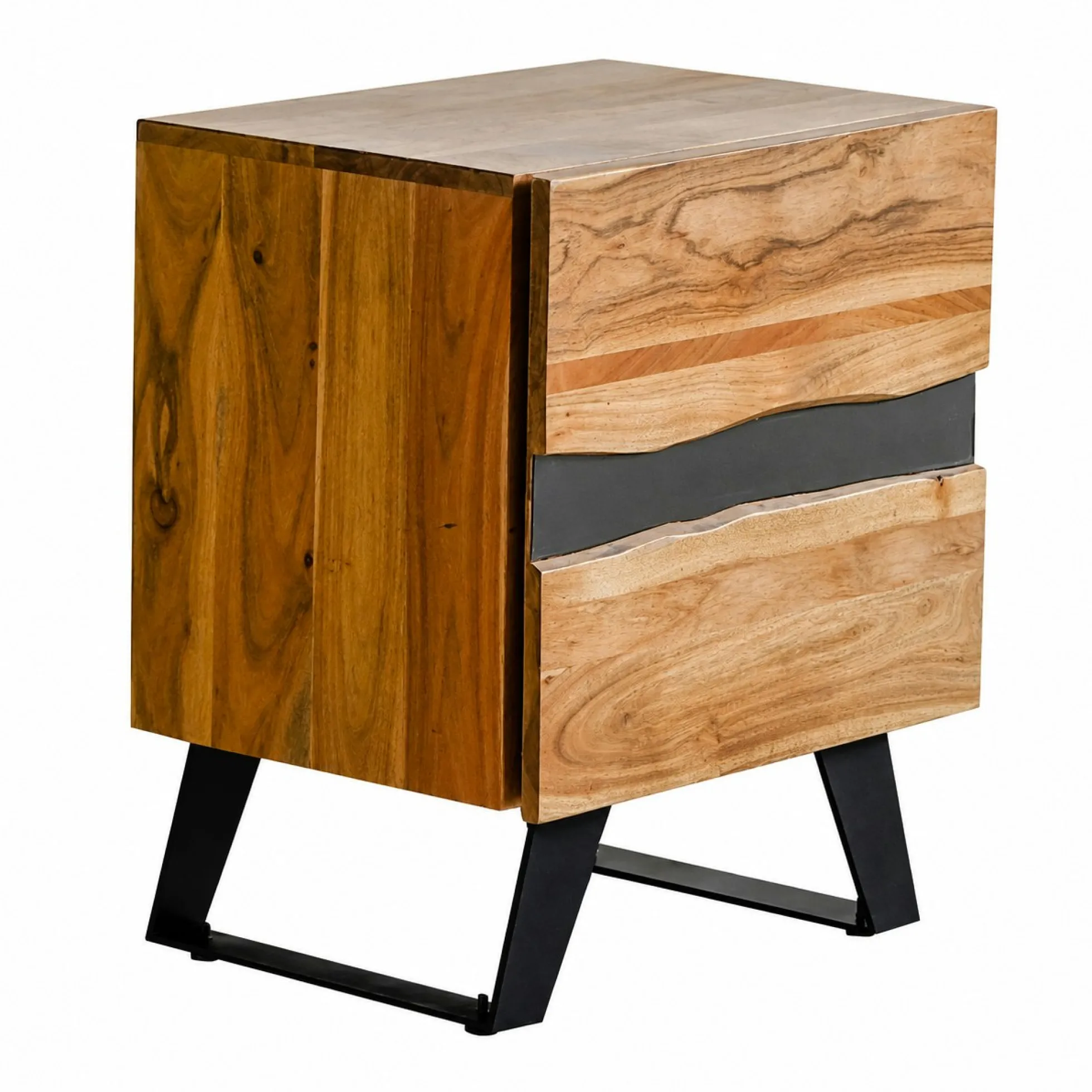 Table de chevet en bois d'acacia 2 tiroirs CANYON