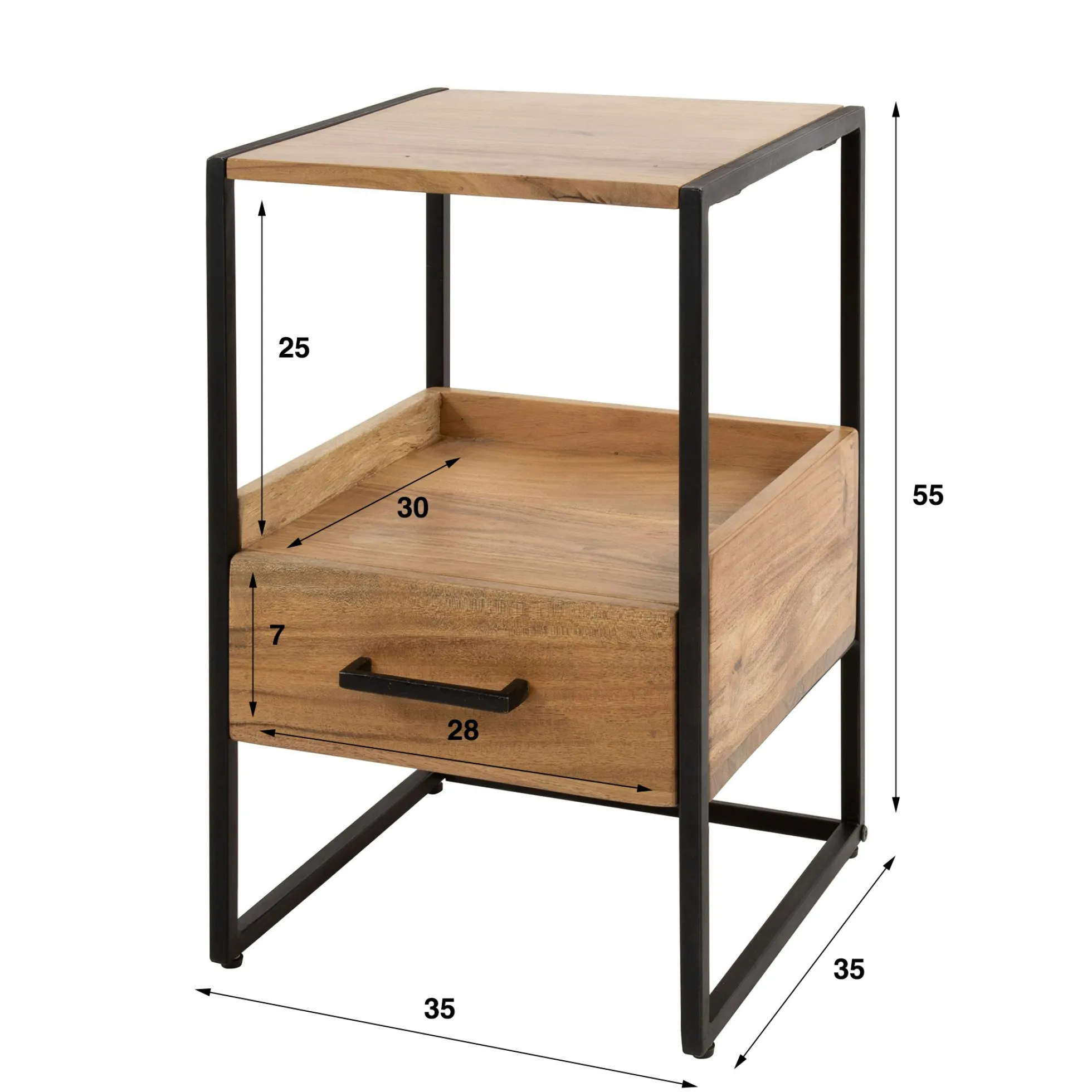 Table de chevet en bois d'acacia avec niche et tiroir MELBOURNE