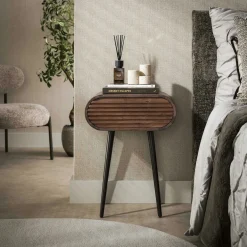 Table de chevet en bois d'acacia foncé 1 tiroir NAKO
