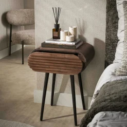 Table de chevet en bois d'acacia foncé 1 tiroir NAKO