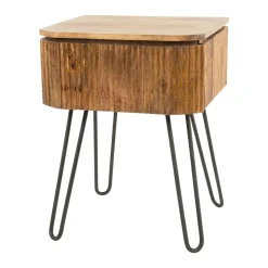 Table de chevet en bois de manguier motif baguette avec pieds épingle DELHI