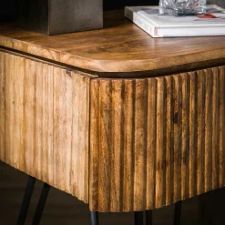 Table de chevet en bois de manguier motif baguette avec pieds épingle DELHI