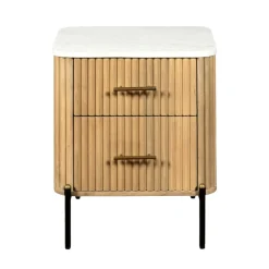 Table de chevet en bois de manguier et marbre MASSA