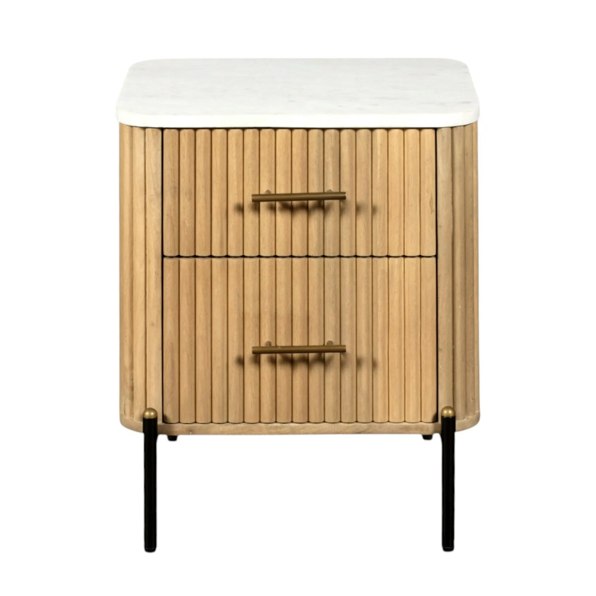 Table de chevet en bois de manguier et marbre MASSA