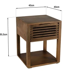 Table de chevet en bois double plateau 1 tiroir façade ajourée KANHA