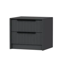 Table de chevet grise 2 tiroirs rainurés, style moderne BYRON