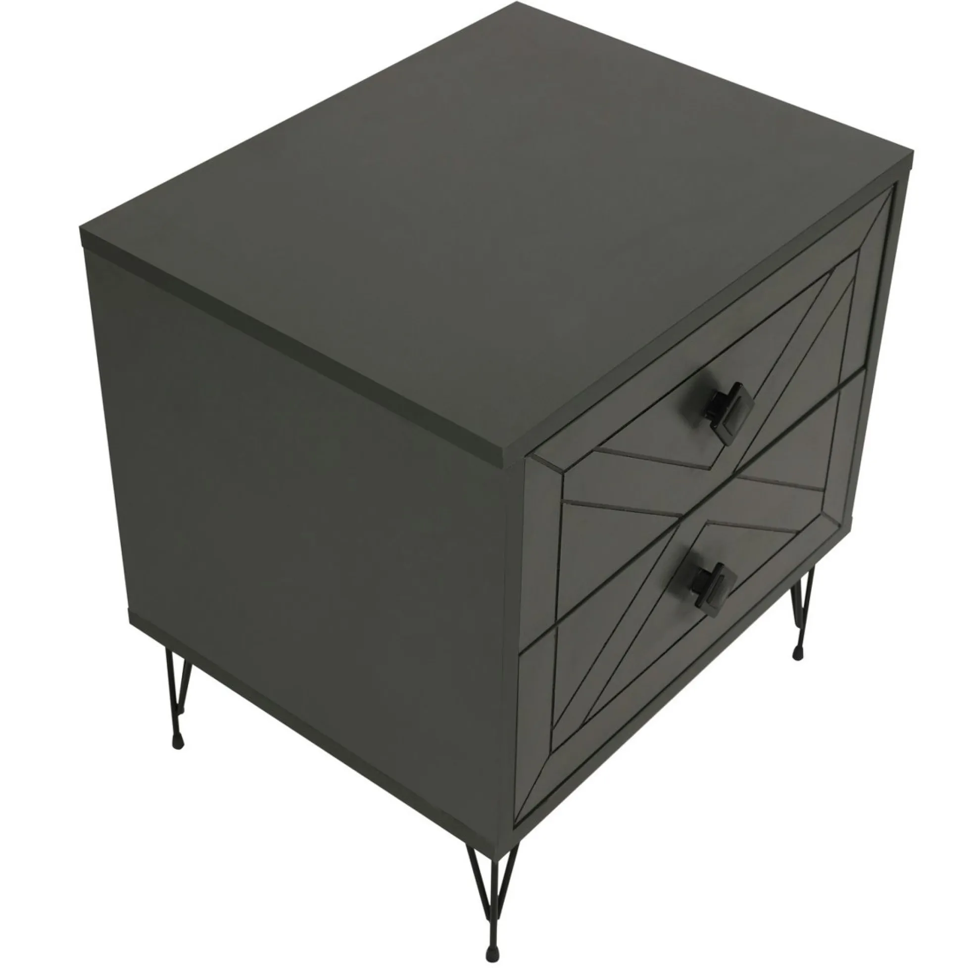 Table de chevet gris sombre 2 tiroirs pieds épingle JENA