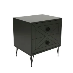 Table de chevet gris sombre 2 tiroirs pieds épingle JENA