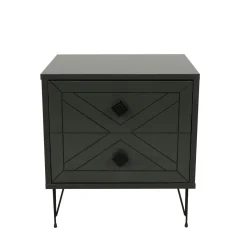 Table de chevet gris sombre 2 tiroirs pieds épingle JENA